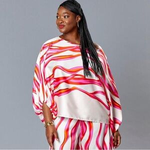 Megan Renee Vibrant Pink and Orange Striped Blouse